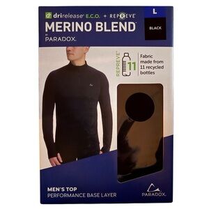 Paradox Black Merino Blend Men's Base Layer Black Size L